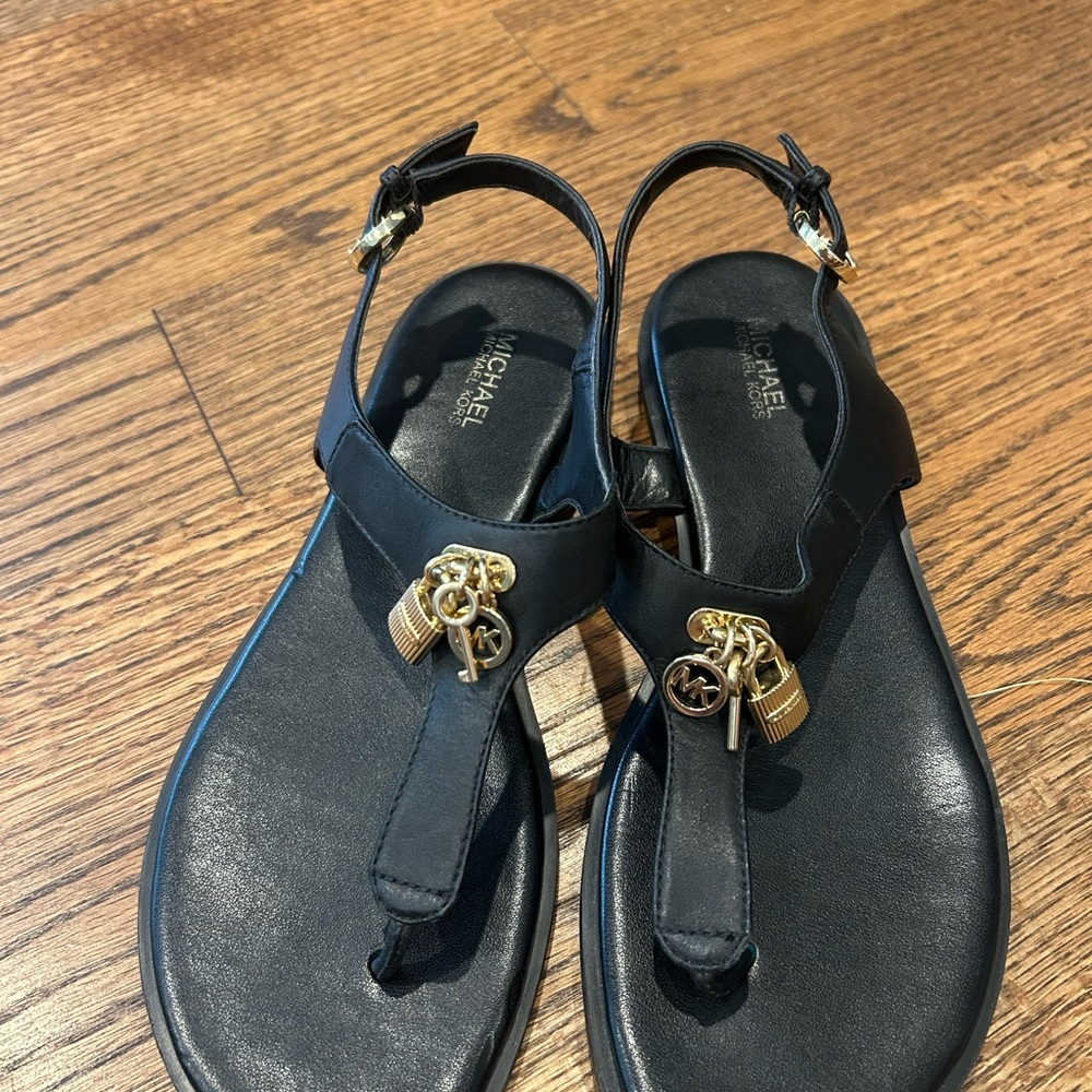 Michael Kors Black Sandals with Gold Details